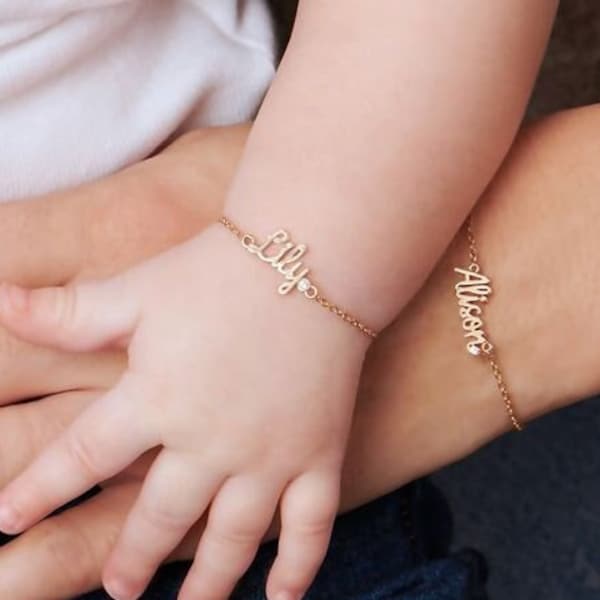 18K Gold Plated Personalized Baby Bracelet, Customized Name Jewelry, Nameplate Engraved Baby Bangle Custom Children's Jewelry For Baby Gift