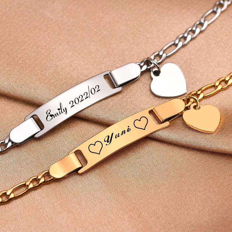 Personalized Baby Bracelet Custom Name Heart Bracelet Engraved Etsy
