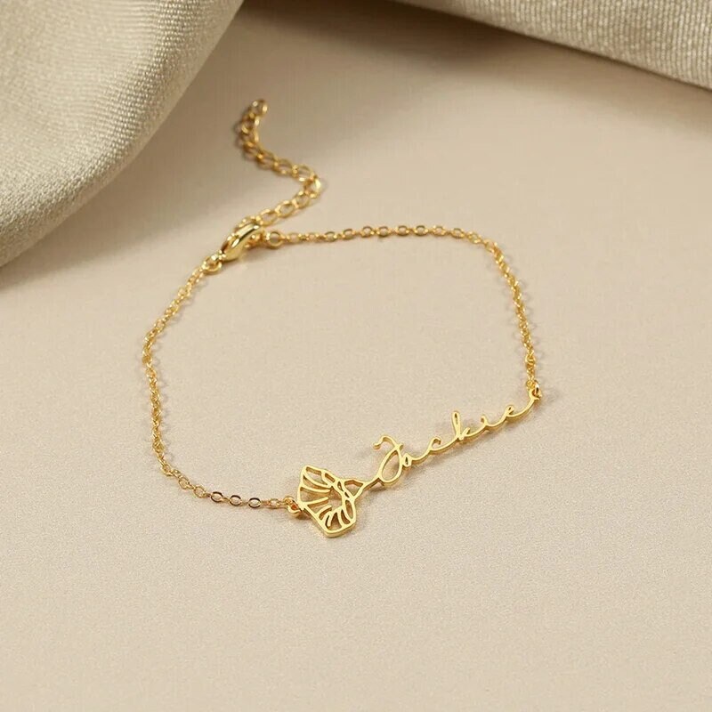 Custom Flower Name Charm Bracelet Personalized Month Flower Etsy