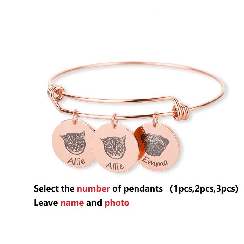 18K Gold Plated Personalized Dog Mom Bangle Bracelet Customized Pet