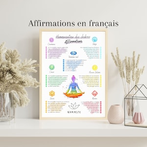 Poster "Harmonization of the chakras - Affirmations" in French, Decoration, Well-being, Spirituality, Gift