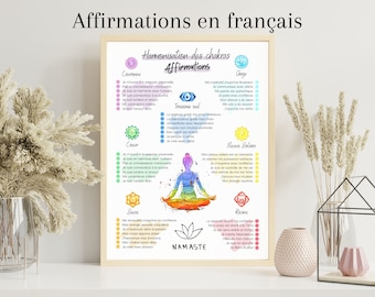 Poster "Harmonization of the chakras - Affirmations" in French, Decoration, Well-being, Spirituality, Gift