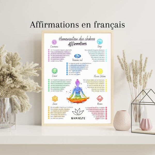 Poster "Harmonization of the chakras - Affirmations" in French, Decoration, Well-being, Spirituality, Gift