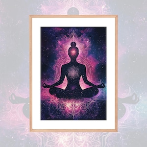 Spirituelles Poster mit hohen Schwingungen – Universum, Gesetz der Anziehung, heilige Geometrie, kosmische Meditation, himmlische Dekoration