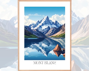 Minimalist Mont Blanc Poster – Mountain Lake – Colorful Illustration – Alpine Landscape – Mountain Poster