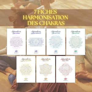 7 Hojas "Armonización de los chakras - Afirmaciones" en francés, Decoración, Bienestar, Espiritualidad, Regalo