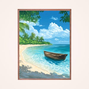 Paradise Island Poster - Tropical Landscape Poster - Seaside Wall Decor - Dream Vacation Illustration