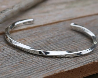 Twisted Bracelet, Hammered Twisted Sterling Silver Cuff Bracelet, Bright Polished Finish 925 sterling silver Handmade Cuff Bracelet