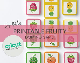 Gra do druku Fruity Domino – zabawna gra dopasowująca dla dzieci | PDF + PNG do drukowania i cięcia Cricut | Aktywność o tematyce owoców dla maluchów i przedszkolaków