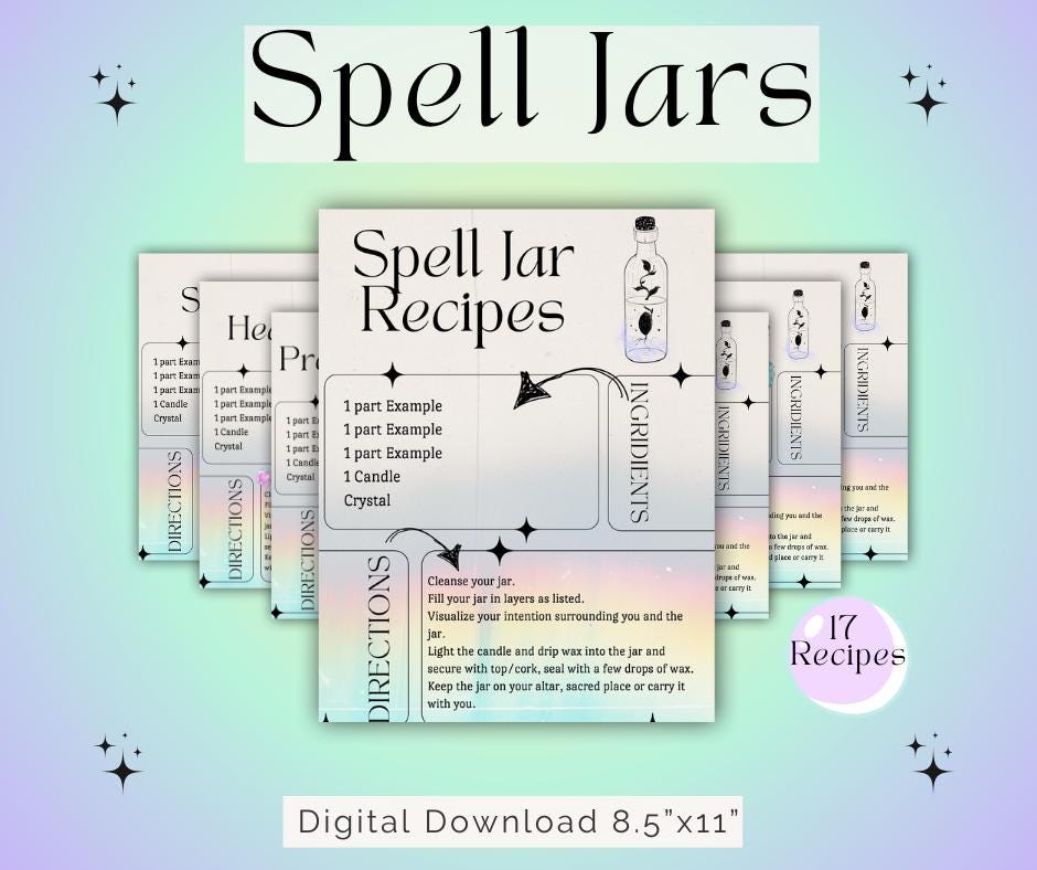Spell Jar Recipes | Protection | Prosperity | Love | Road Opener | Abundance | Magical Spell Jars | Ritual Arts | Digital Download | PDF