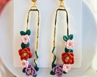 Handmade Floral Drop Earrings | Valentine's Day Floral Earrings | Floral Statement Earrings | Valentine's Day Gift for Her