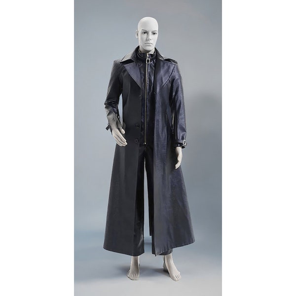 Trench-coat en cuir véritable fait main/pardessus long croisé noir manteau pour homme pleine longueur/pardessus en cuir souple