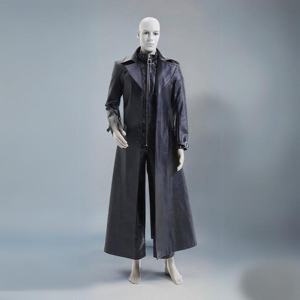 Handgefertigter Trenchcoat aus echtem Leder, langer Mantel, schwarzer Herrenmantel, weicher Ledermantel, Geschenk für den Muttertag