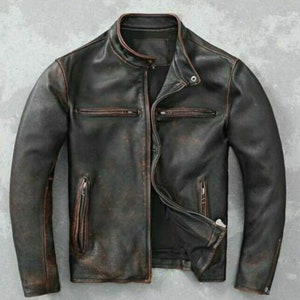 Handmade men's motorcycle jacket is a vintage cafe racer-style jacket, Mother,s day gift