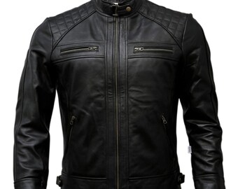 Mens Genuine Leather Biker Jacket Black | Vintage Brown Distressed Lambskin Motorcycle Jackets for Men, Easter day gift