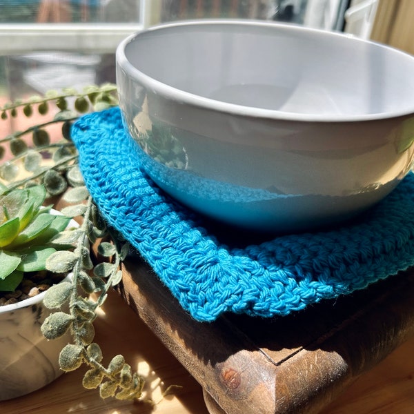 Crochet Bowl Cozy 100% Cotton Yarn, Hot Blue