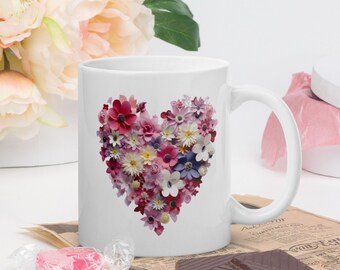 Tasse COEUR DE FLEUR - Cadeau d’anniversaire - Cadeau d’anniversaire - Cadeau de la Saint-Valentin - Cadeau pour votre personne spéciale