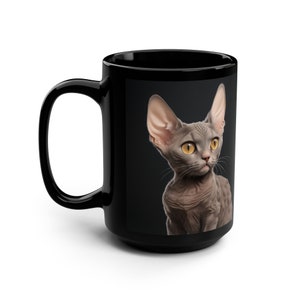Cat Edition Devon Rex Black Mug, 15oz