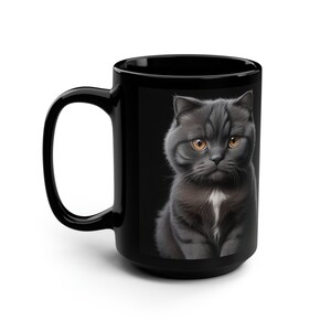 Cat Edition Scottish Fold Black Mug, 15oz