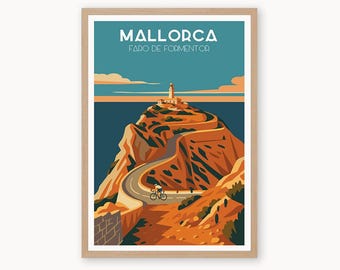 Poster di Maiorca – Stampa del faro di Formentor, Arte murale mediterranea, Arte ciclistica