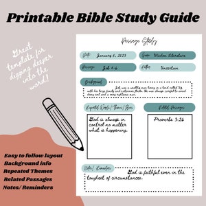 Printable Bible Study Template/ Downloadable Passage Study Template