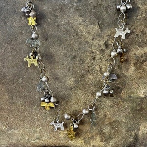 VINTAGE Silver Bead Brass Bauble Dangle Talisman Tribal Thunderbird Turtle Deer Totem Necklace