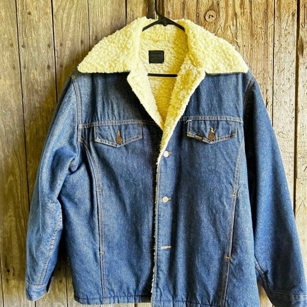 Vintage Sears Roebuck Mens Sherpa Lined Denim Jacket Trucker USA