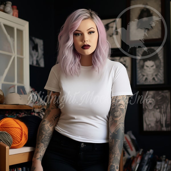 Bella Canvas 3001 White T-shirt Mockup, Fall Mockup, Gothic Mockup, Model Mockup, Punk Mockup, Alternative Mockup, Listing Mockup