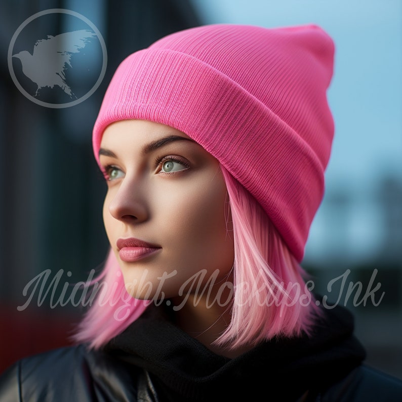 Neon Pink Beanie Mockup Skullie Mockup Skullcap Mockup Toboggan Listing
