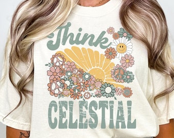 Think Celestial tee, LDS shirt, Latter Day Saint tee, Retro Think Celestial Shirt, LDS Gift, Retro LDS T-shirt, Gift for Latter day Saint