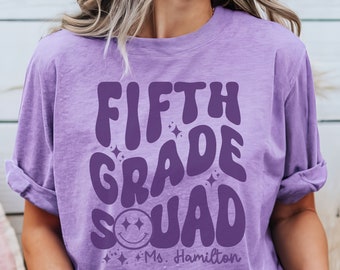 5th grade retro teacher shirt, Custom Name teacher tee, Personalized teacher tee, Back to School, Teacher gift, Retro Monochrome teacher tee