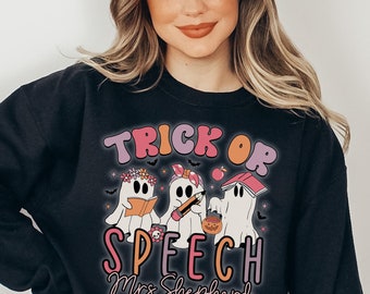 SLP Halloween sweatshirt, Speech therapy sweatshirt, Trick or Speech SLP sweatshirt, Halloween Speech therapist shirt, Spooky SLP sweater