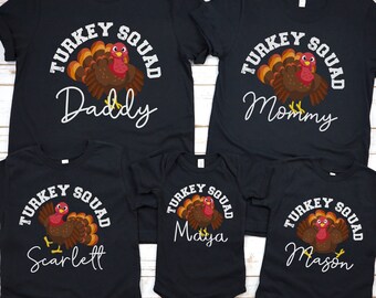 Matching family thanksgiving shirts, Family Turkey Squad tees, Personalized family tees, matching Thanksgiving shirt, Family turkey tees