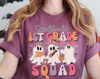 Cute teacher Halloween shirt, Retro Halloween teacher shirt, Teacher team shirt, Custom Grade Level, Retro Ghost teacher tee, 1st grade team