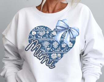 Blue Toile Coquette Mimi Sweatshirt, Mimi Coquette sweatshirt, Mimi Valentine shirt, Floral Mimi sweater, Valentine Gift for Mimi, Mimi gift