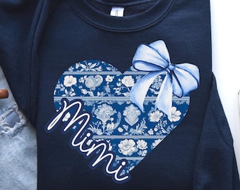 Blue Toile Coquette Mimi Sweatshirt, Mimi Coquette sweatshirt, Mimi Valentine shirt, Floral Mimi sweater, Valentine Gift for Mimi, Mimi gift