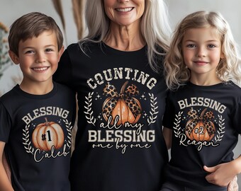 Matching Cousin Thanksgiving shirts, Grandma grandkid matching Fall tees, Custom name grandkid Thanksgiving t-shirts, Mommy and me Fall tees