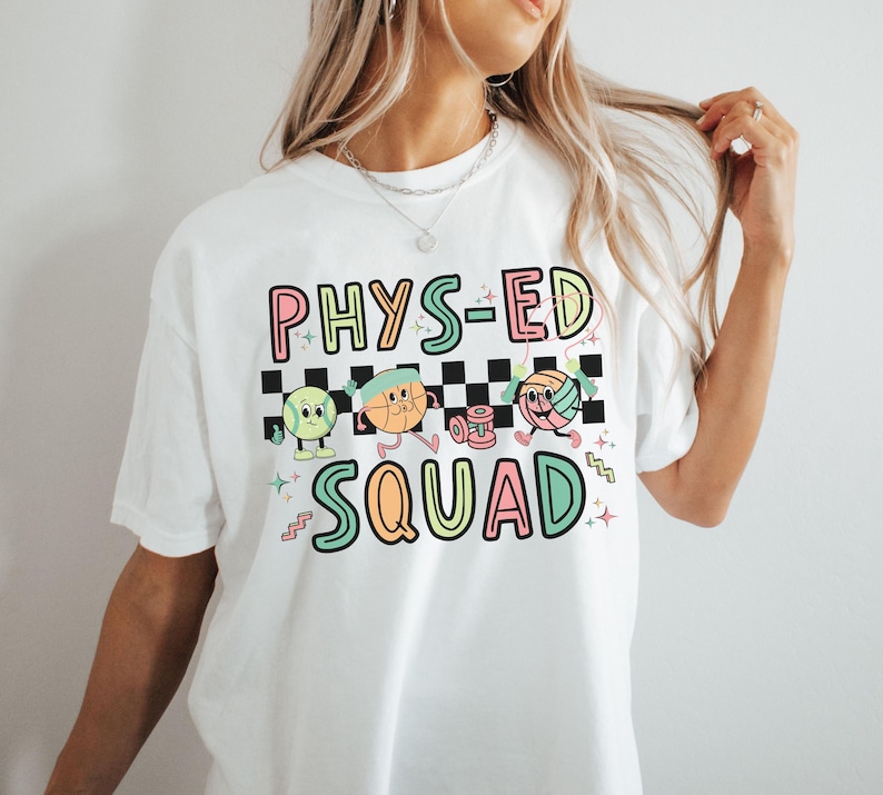 Cute retro PE teacher shirt for Back to school, Elementary school Physical education shirt, Gym teacher team tees, PE teacher group shirts, Phys-Ed squad shirts, Matching team shirts for gym teachers, Gift for PE teacher, Gym teacher gift