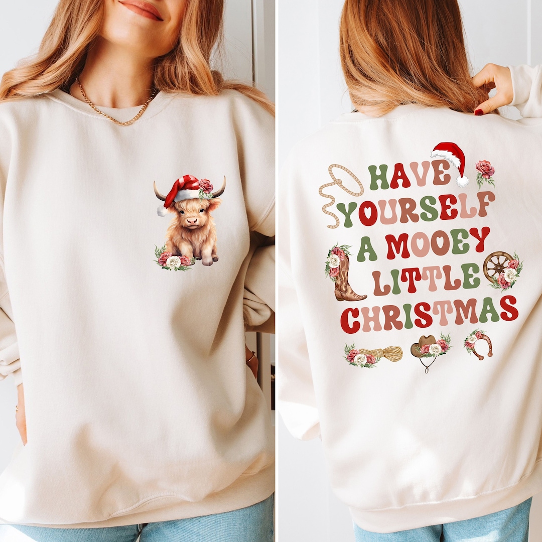 Highland Cow Christmas Sweatshirt, 'mooey Christmas' Shirt, Christmas