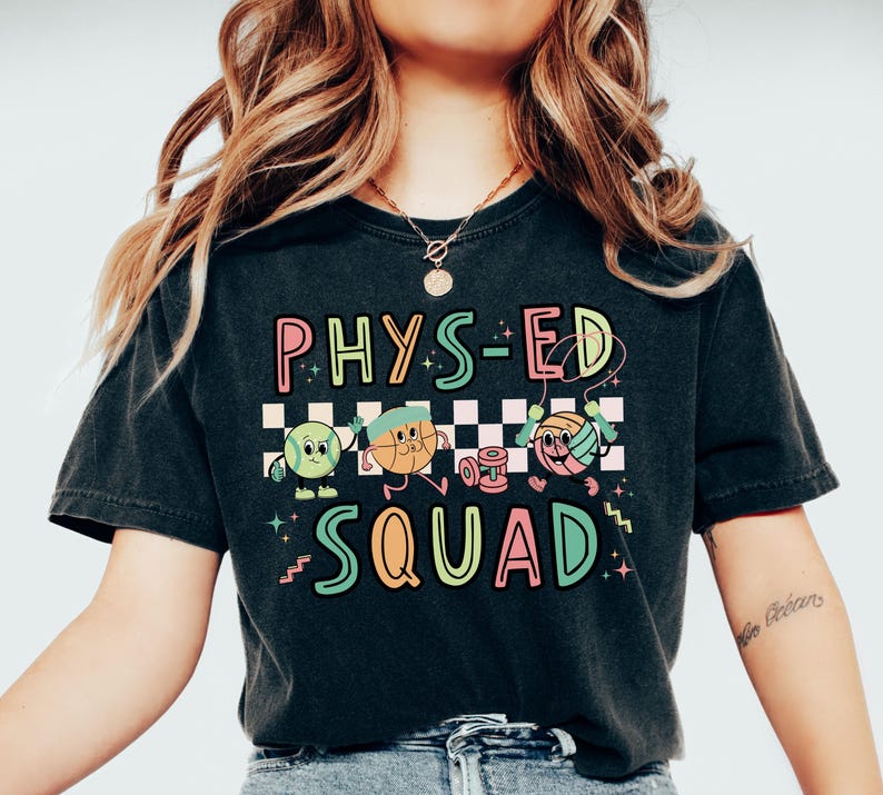 Cute retro PE teacher shirt for Back to school, Elementary school Physical education shirt, Gym teacher team tees, PE teacher group shirts, Phys-Ed squad shirts, Matching team shirts for gym teachers, Gift for PE teacher, Gym teacher gift