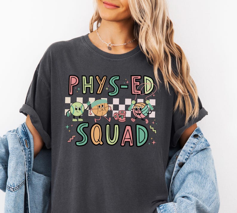 Cute retro PE teacher shirt for Back to school, Elementary school Physical education shirt, Gym teacher team tees, PE teacher group shirts, Phys-Ed squad shirts, Matching team shirts for gym teachers, Gift for PE teacher, Gym teacher gift