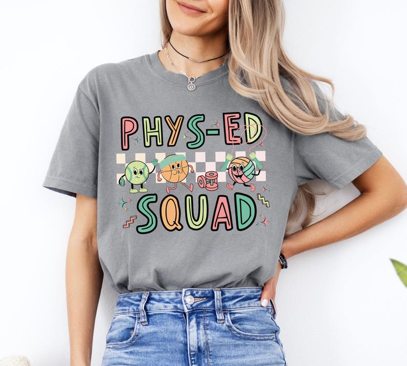 Cute retro PE teacher shirt for Back to school, Elementary school Physical education shirt, Gym teacher team tees, PE teacher group shirts, Phys-Ed squad shirts, Matching team shirts for gym teachers, Gift for PE teacher, Gym teacher gift