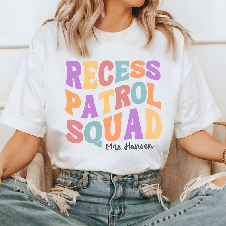 Recess Lettering Teacher Recess Shirt, Elementary School Recess Supervisor Tee, School ...
