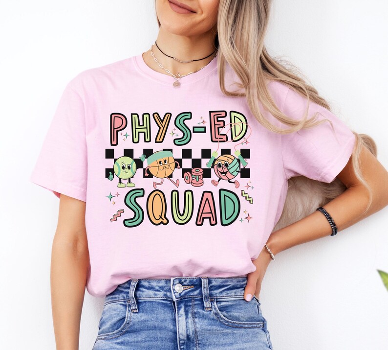 Cute retro PE teacher shirt for Back to school, Elementary school Physical education shirt, Gym teacher team tees, PE teacher group shirts, Phys-Ed squad shirts, Matching team shirts for gym teachers, Gift for PE teacher, Gym teacher gift