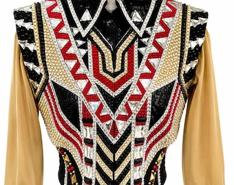 Western verzierte schwarze Show-Weste, Show-Shirt mit bestickter Manschette und Kragen