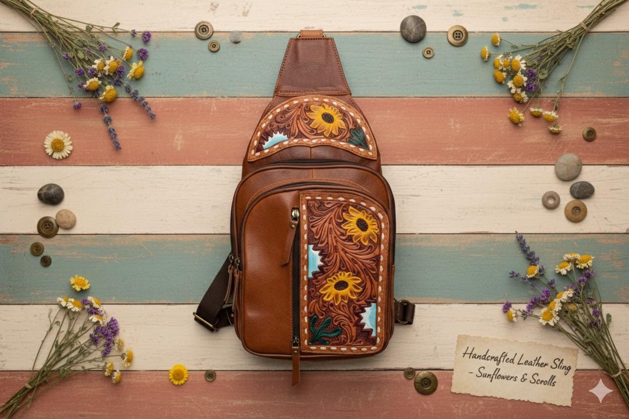 American Darling cowhide fold over bucket bag backpack brown western cowgirl American Darling Hide Leather Backpack main image 2