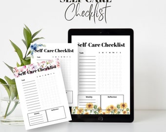 Zelfzorgchecklist, zelfzorgplanner, zelfzorgdagboek, zelfzorgtracker, mindfulness geestelijke gezondheid, afdrukbare wellnessplanner