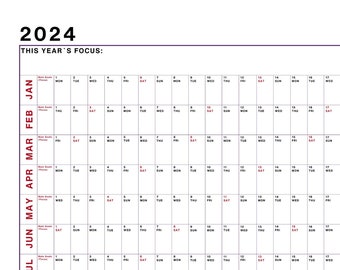 PRINTABLE 2024 Wall Calendar Digital PDF Instant Download 2024 Monthly ...