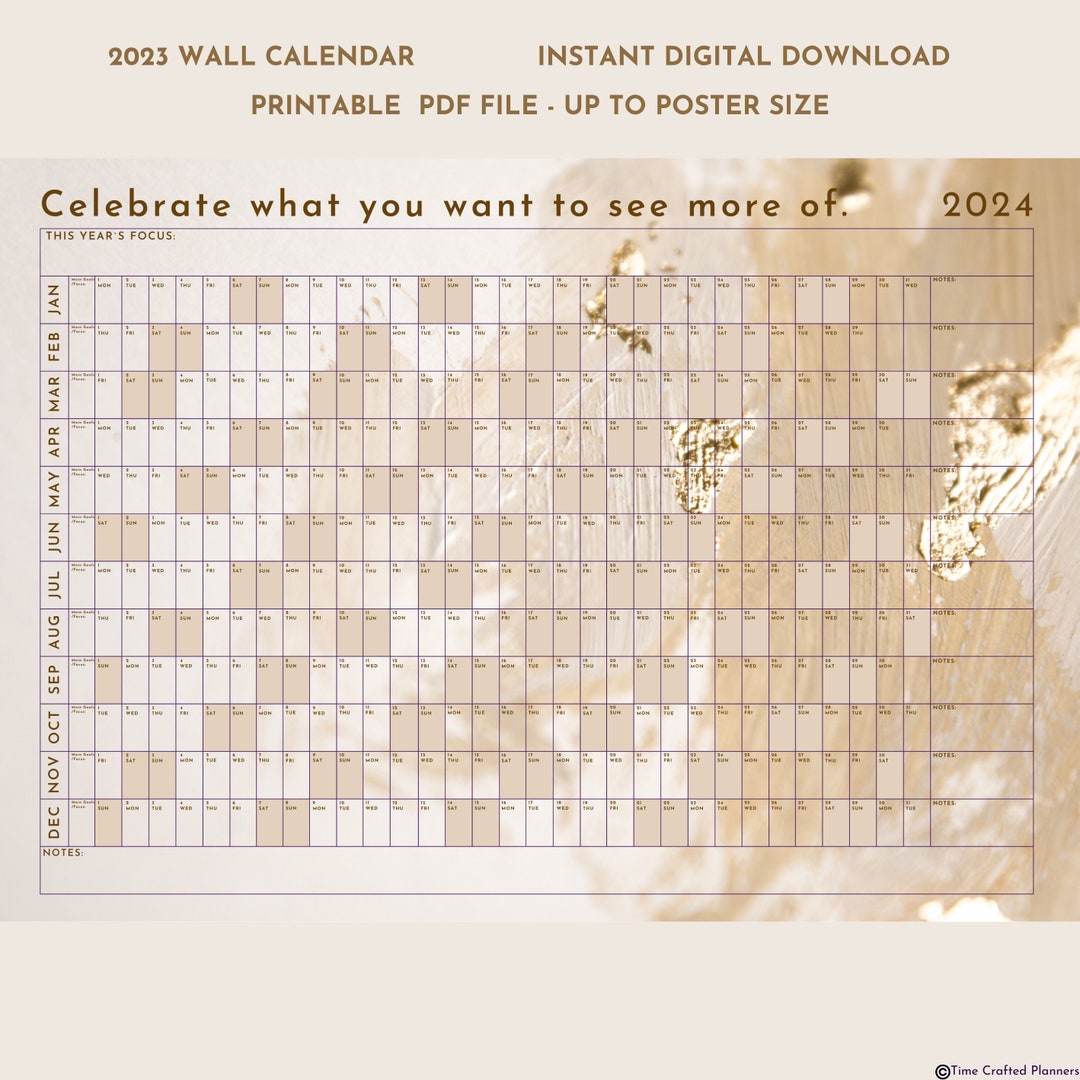 PRINTABLE 2024 Wall Calendar Digital PDF Instant Download 2024 Monthly ...