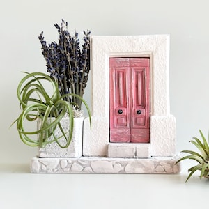 Handmade Miniature Door Air Plant Holder | Whimsical Cement Fairy Decor, Desk Shelf Accent